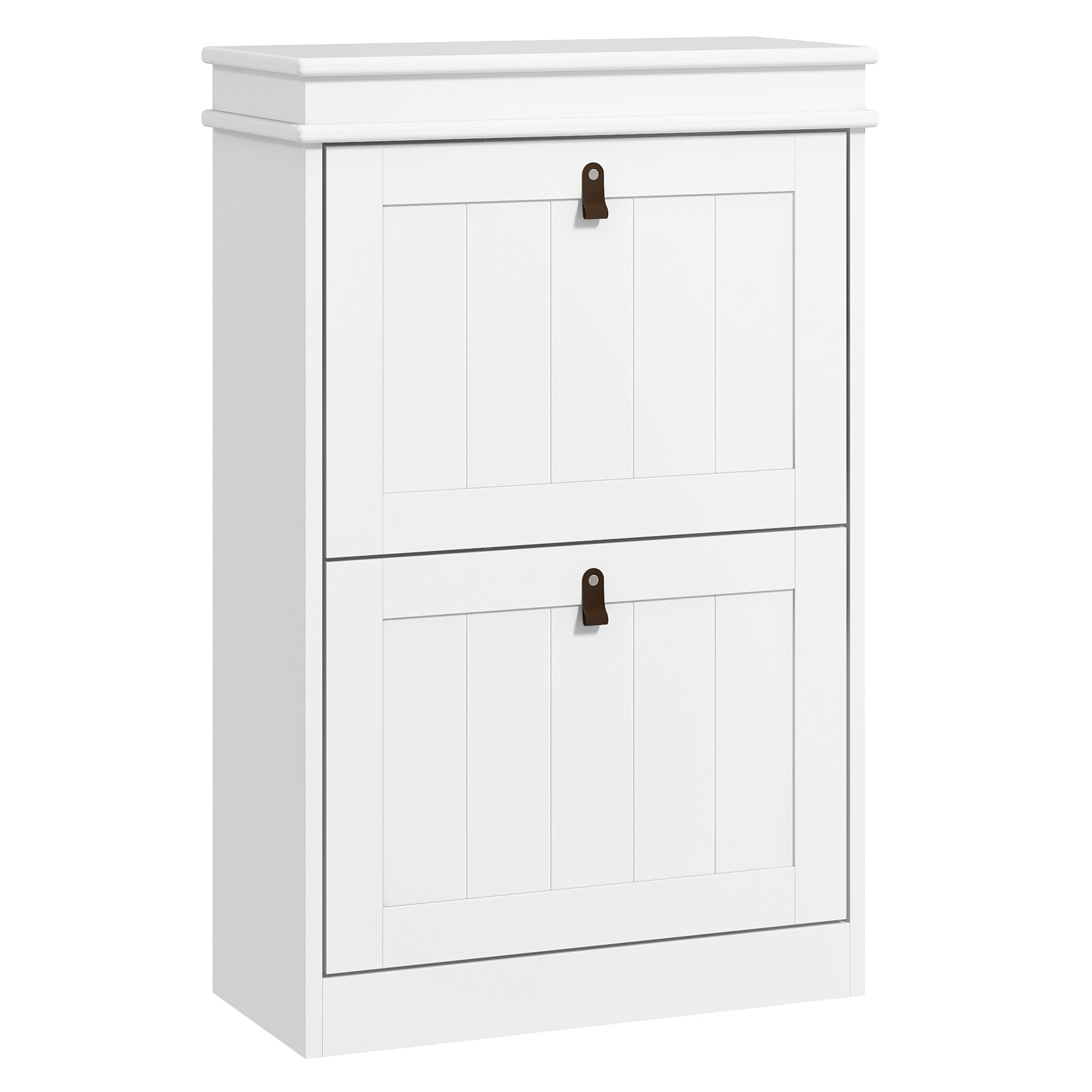 Image of Homcom White Shoe Cabinet Narrow Shoe Rack With 2 Flip Doors And Adjustable Shelves For 10 Pairs Of Shoes For Entryway Hallway 54x24x82.5 Cm