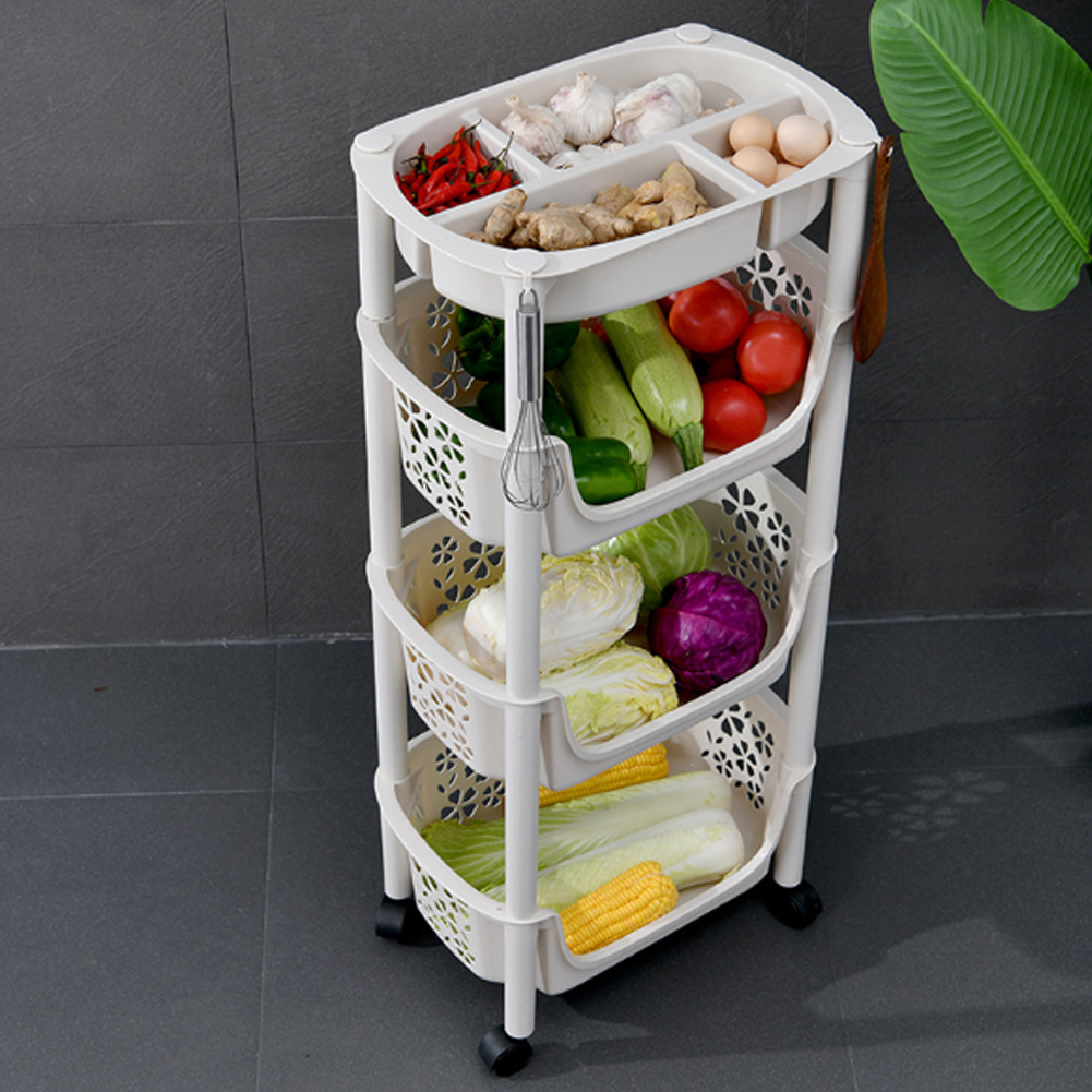 TEMU White, Kitchen Movable Fruit And Vegetable Organizer, Home Storage Rack, Built-in Vegetable Basket, Multifunctional Organizer, Floor Standing,