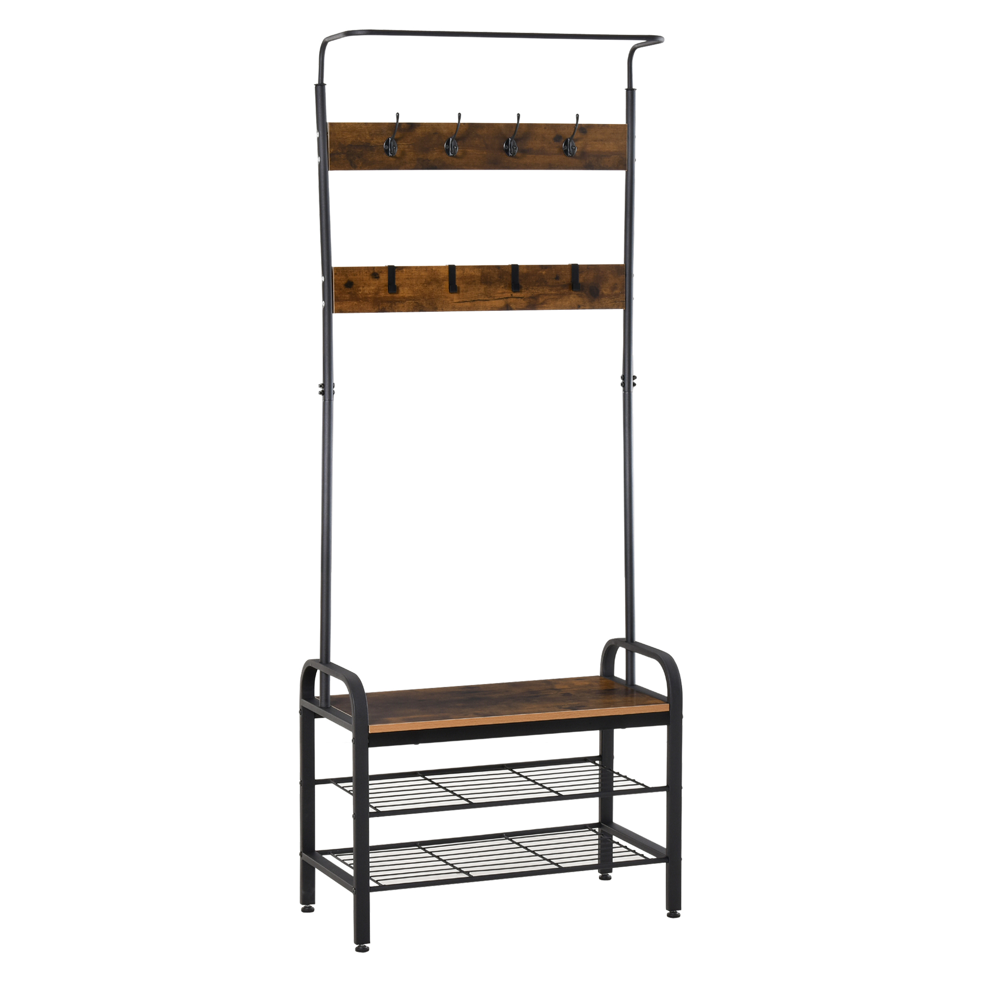 TEMU HOMCOM Perchero de Pie Perchero Metalico Zapatero 3 Estantes 8 Ganchos Colgador para Zapatos Ropas para Pasillo Entrada 72x34x185cm