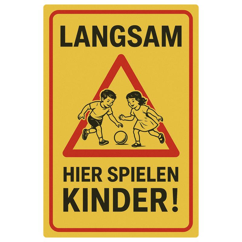 Image of Metal Sign "children At Play" 20x30 Cm, Yellow/red - Weatherproof, , With Pre-drilled Holes - Warning Sign For Street, Entrance, , Yard/property - .