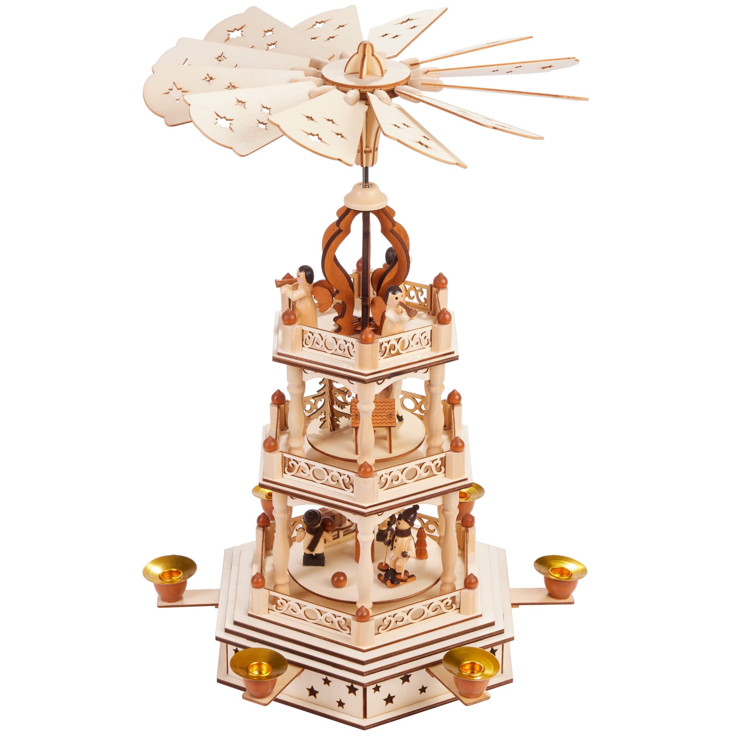Image of Brubaker Christmas Pyramid - 3-tier Rotating Wooden Pyramid - Christmas Decoration With 3 Levels - 44 Cm Height - Hand-painted Christmas Figures -