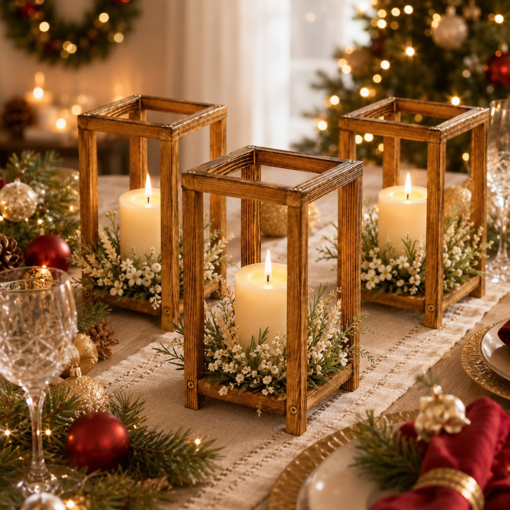 TEMU 3pcs Wedding Lantern Centerpieces Set Includes 3 Rustic Candle Holders 5.5 X 5.5 X 10 Inch For Farmhouse Table Decorations Party Home Decor With