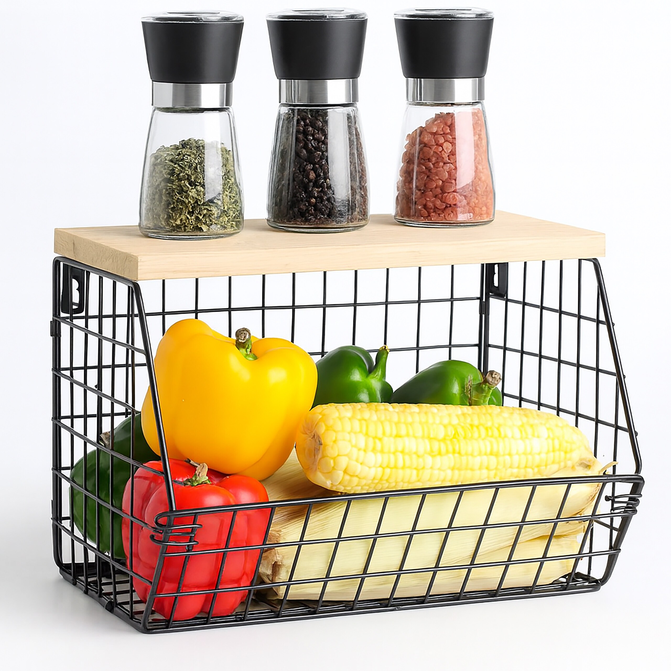 Fruit Basket Wall Shelf In Black/natural - (w)30 X (h)21 X (d)20 Cm