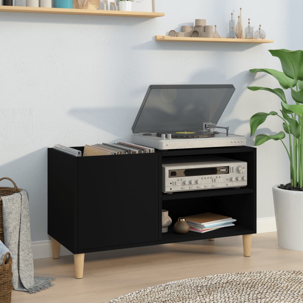 Image of Vidaxl , With Of Storage Space, Turntable Cabinet For Living Room, Lp Cabinet Record Stand, Black Wood Material