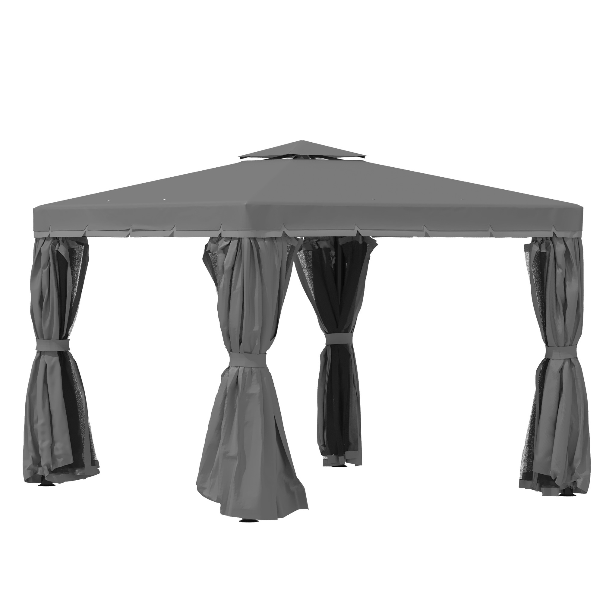 Image of Garden , 2.96 X 2.96 M Garden Tent With Double Roof, Fixed Tent, Party Tent With 4 Side Parts, Net, Weather-resistant, Aluminum, Polyester, Dark Grey.