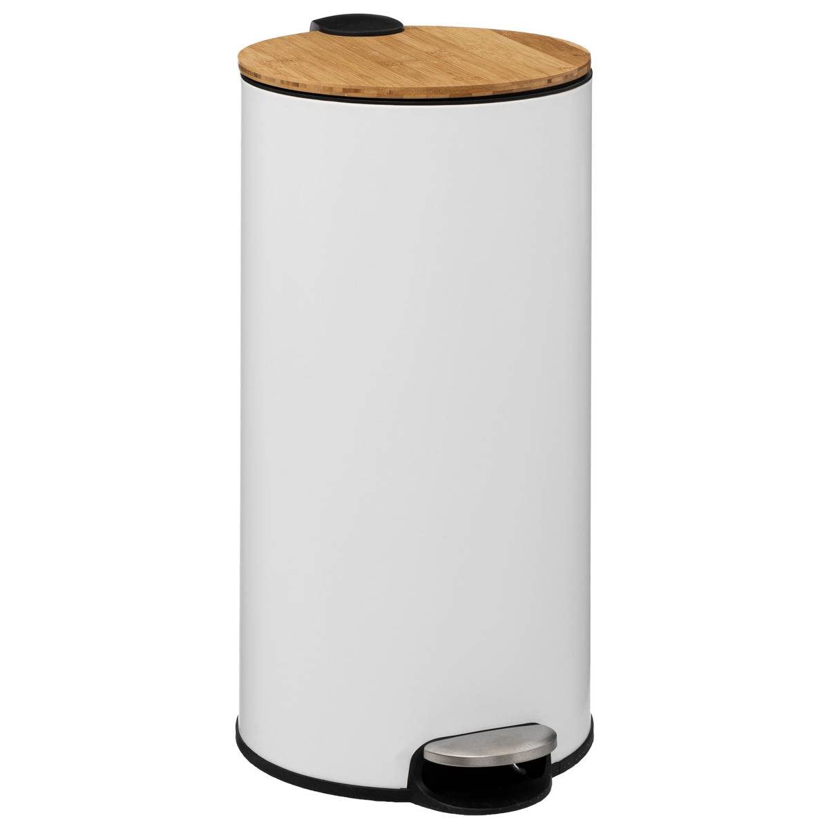 Image of White Metal Kitchen Trash Can With Pedal, 30l Capacity