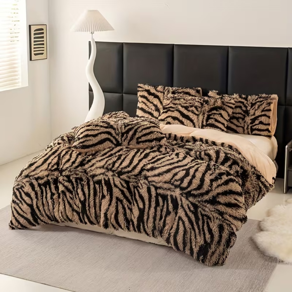 TEMU Plush Duvet Cover Set - 3pcs Polyester Woven Includes 1 Duvet Cover & 2 Pillowcases, Soft Cozy All Season, Machine Washable