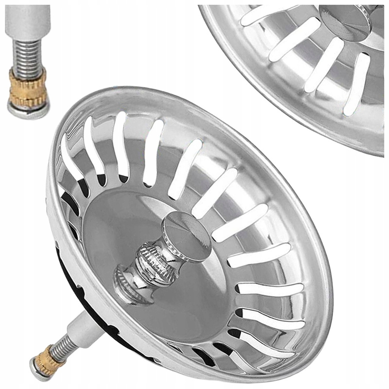 Image of Sink Strainer With Automatic Silver Sink Stopper And Siphon