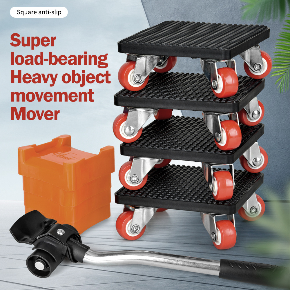 TEMU A Set Of Handling Tools, Including 4 360° Universal Rotating Handling Tools, *10.7cm Wheels + 20mm Heightening Pads * 4 + 1 Pry Bar. Can Bear A