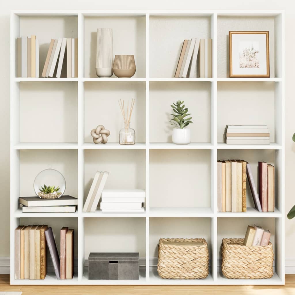 Image of Vidaxl Bookshelf, Room Divider With 16 Compartments, Wall Shelf For Living Room Office, Freestanding Shelf Room Separator Cube Shelf, White Wood Material