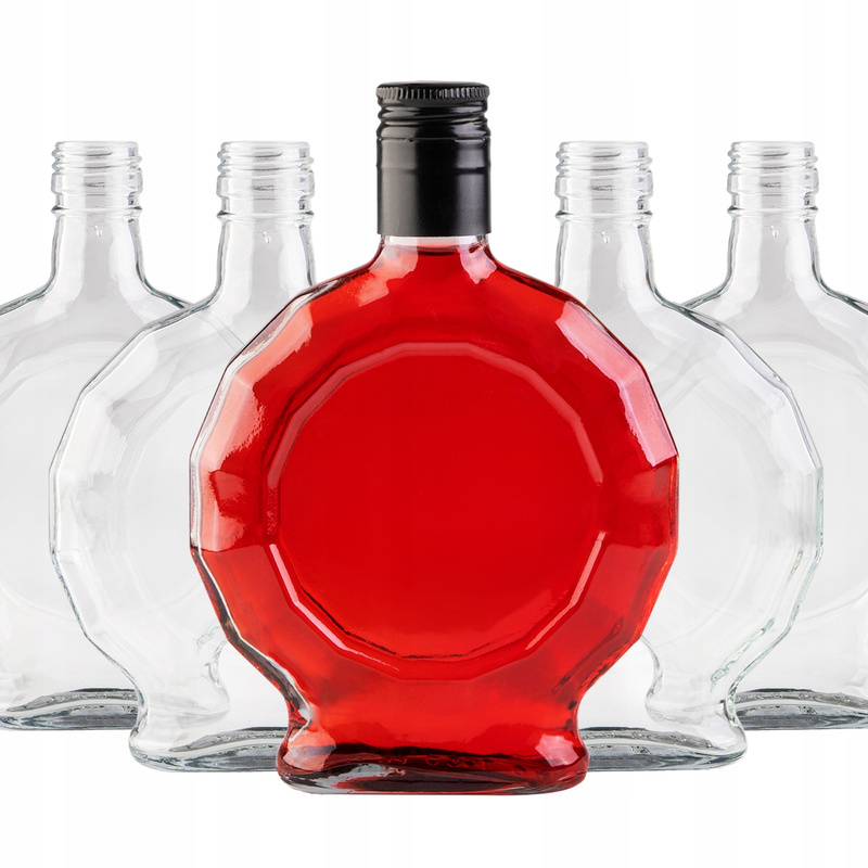 5-piece Set Of Glass Bottles, 250 Ml, With Caps For Alcohol, Vodka, Or Liqueur