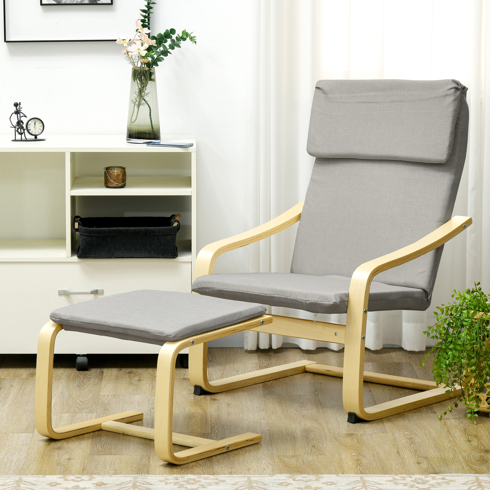 Homcom Recliner With Footstool, Recliner With Stool, Recliner, Recliner With Armrest, Swinging Recliner, Recliner Recliner For Living Room, Balcony, Hallway, Light Grey 66.5 X 80 Cm