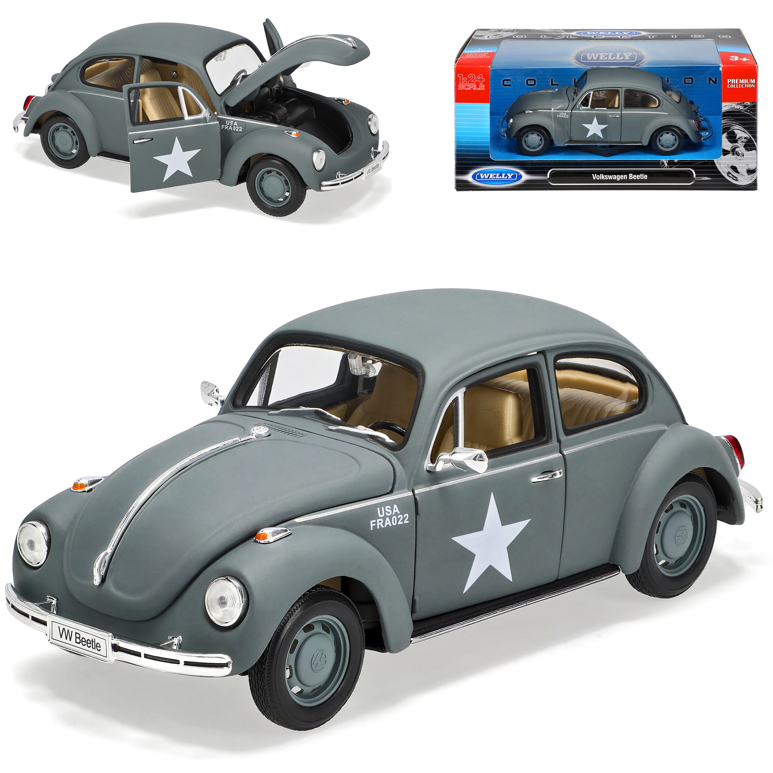 Vw Coupe Usa Army Gray 1/24 Welly Model Car