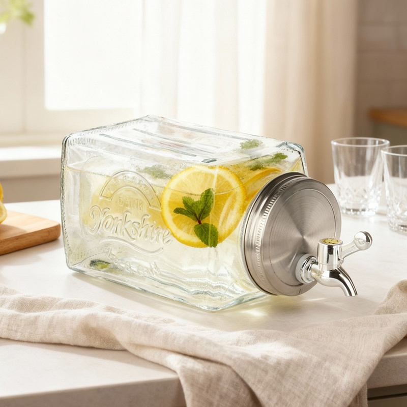 Glass Beverage Dispenser With Tap For Refrigerator, 3.3 L