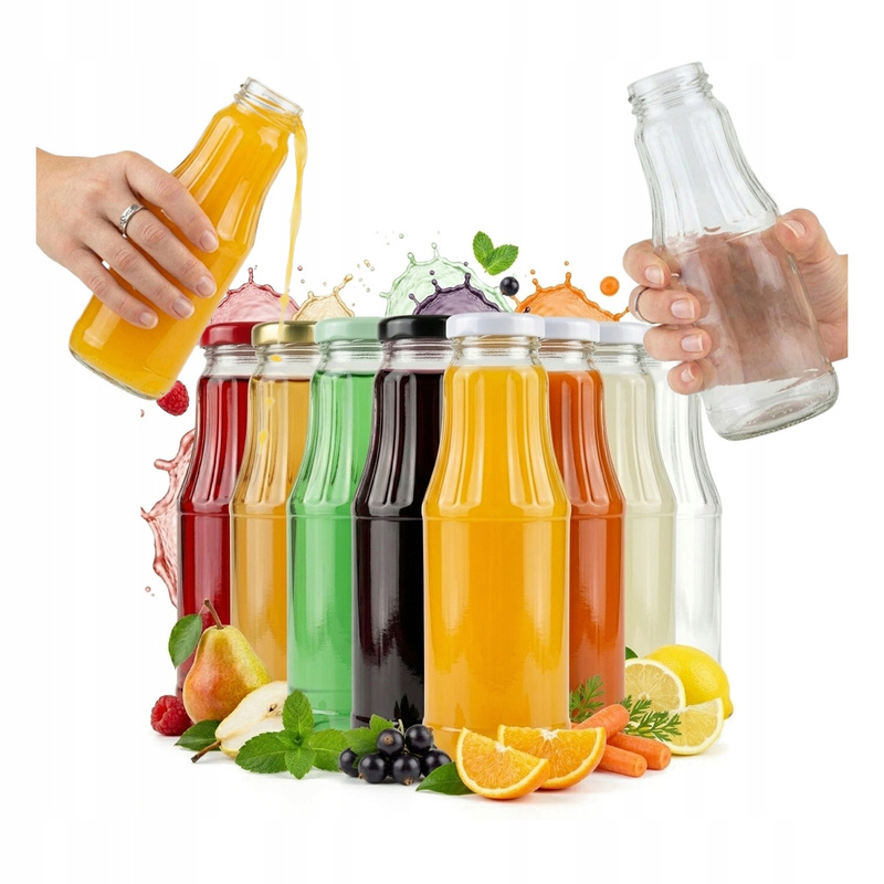 Image of 10x Glass Bottles Fruit 300ml, 10-piece Set With 43mm Screw Caps, For Juices, Syrups, Smoothies, Water, Beverages, Home-made Juices, Purees, And Liquid Products