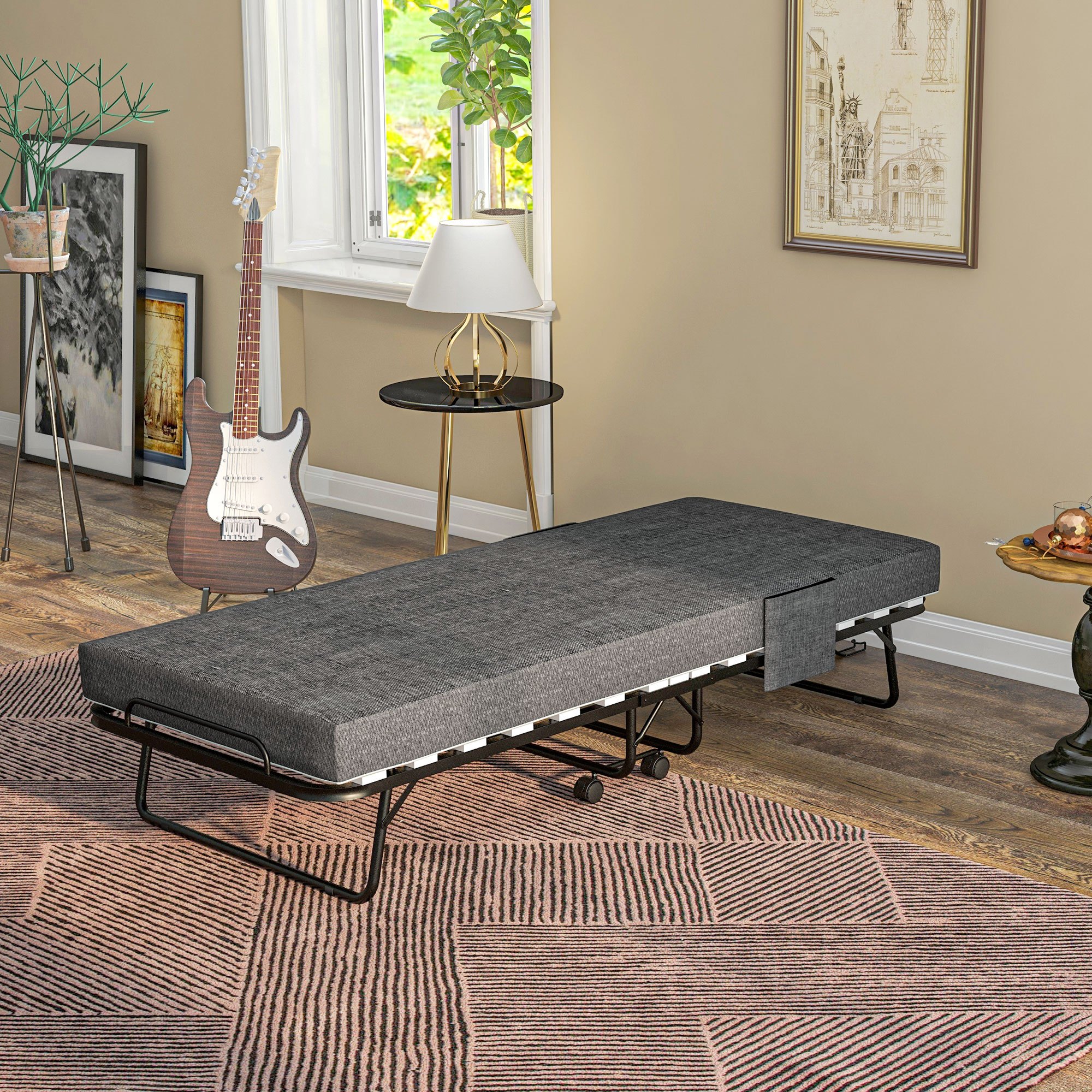 Guest Bed With Wheels, 10 Cm Mattress, Cover, Travel Bed With Side Pocket Dark Gray 190 X 80 X 42 Cm