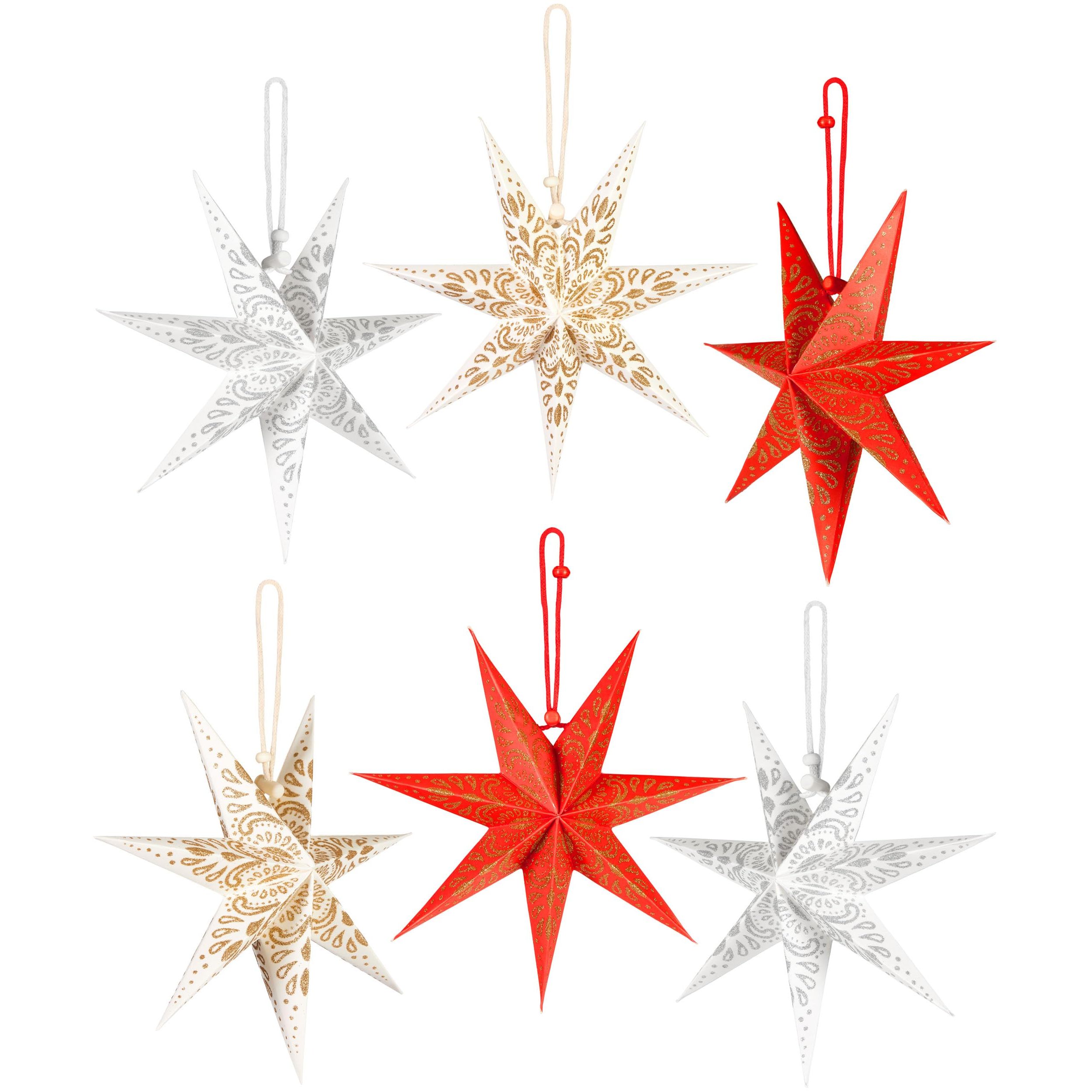 Image of Brubaker 6 Paper Stars Christmas - Christmas Star Decoration Set - 20 Cm Folded Stars - Large Tree Decoration Paper Stars - Christmas Tree Decorations