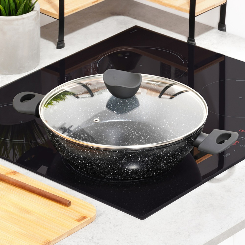 Deep Granite Frying Pan With Glass Lid, , 28 Cm, 3.5 L