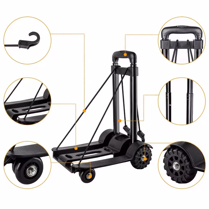 folding hand truck 75kg 4 wheel luggage sack trolley lightweight alloy with 2 elastic ropes for shopping details 6