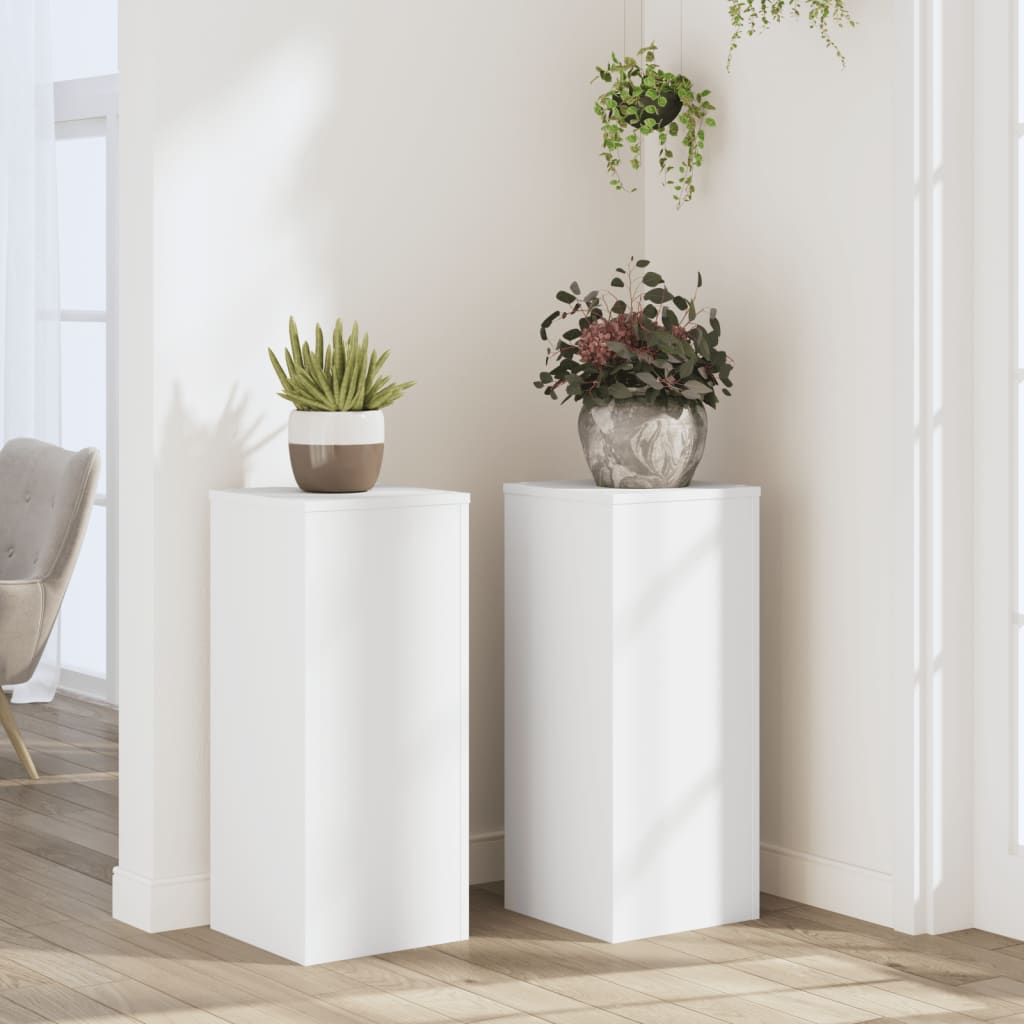 Vidaxl Plant Stands 2pcs., Hollow Construction Flower Stands, Decorative Pedestal For Plants Decorative Items, Flower Stool Flower Column, White Wood Material
