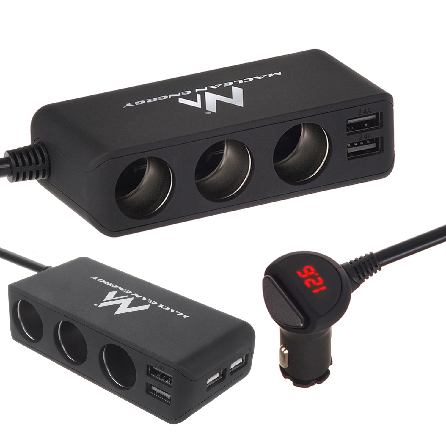 Usb Lighter Socket Splitter With 3 Ports And A Voltmeter Maclean Mce117a