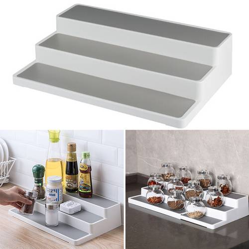 household three layer multifunctional kitchen seasoning rack expandable kitchen seasoning horizontal stretching ladder seasoning rack seasoning storage rack household kitchen storage rack used for living room bedroom multifunctional storage