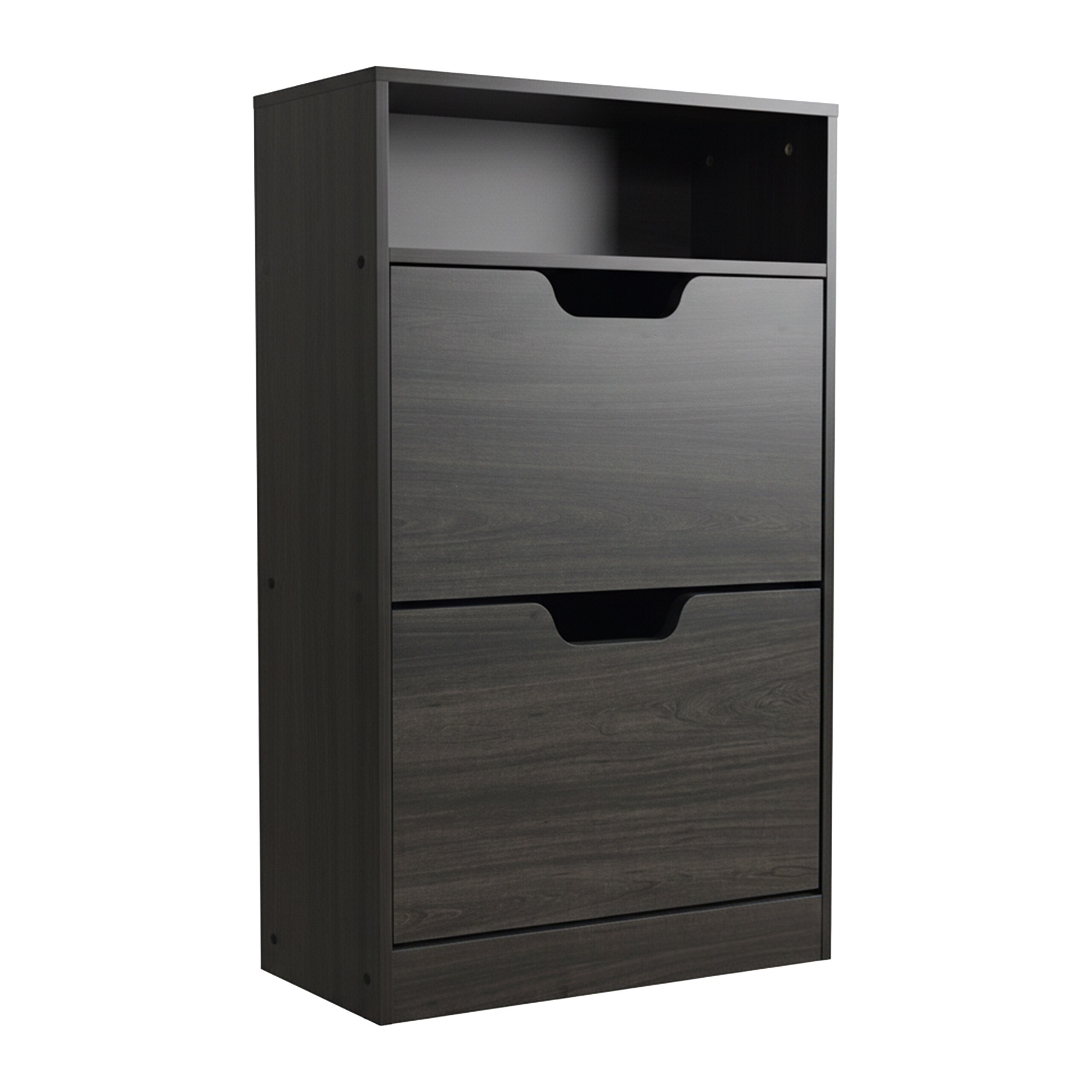 TEMU Narrow Shoe Cabinet, 102 X 60 X 24 Cm, For 8 Pairs, 2 Flaps With Adjustable Dividers, Open Shelf, Wood Material And Pp, Wall Mount, For Hallway,