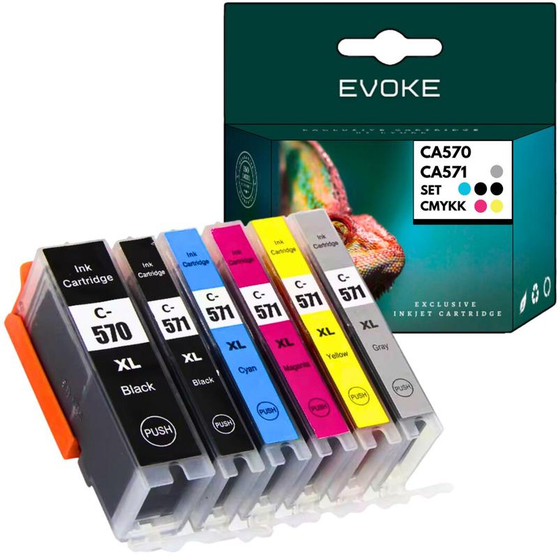 Image of Compatible Inks For Pgi-570 Cli-571 Cli571xl, Set Of 6 Cartridges Cmyk + Gray, 83 Ml, 4350 Pages, , For Mg5750 5751 5752 5753 6850 6851 6852 6853 7750 7751 7752 7753; Ts5050