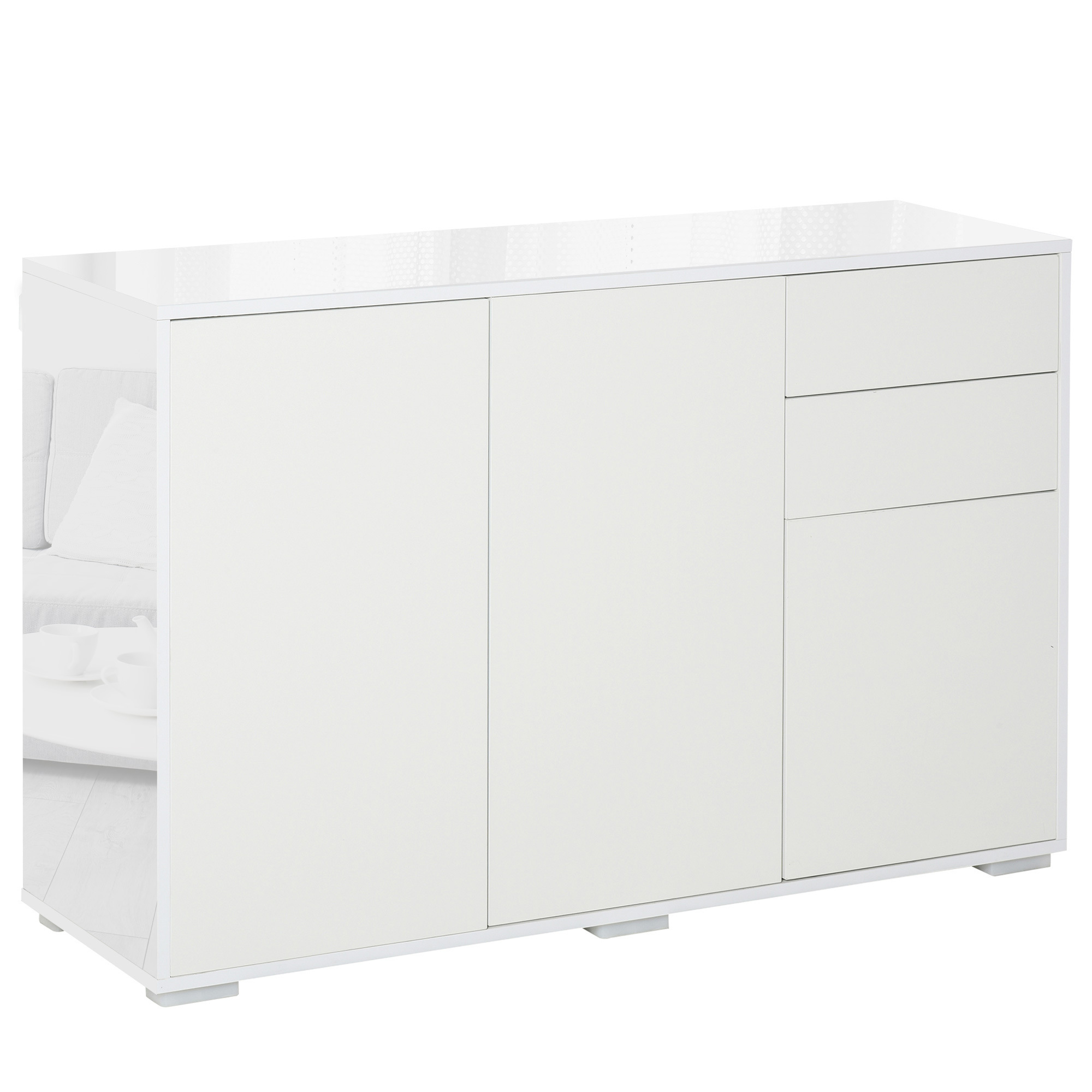 TEMU Frame Sideboard, Side Cabinet, Push- With 2 Drawer For Living Room, Bedroom, White