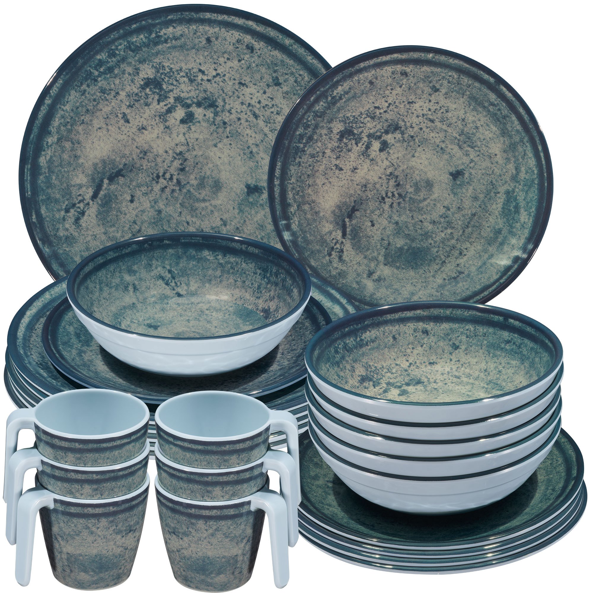 Image of Moon Granite Blue-gray Camping Tableware For 6 People - 24 Pieces - Dishwasher Safe Dinnerware, Camping Accessories, Camping, Festival, Picnic, Garden Party