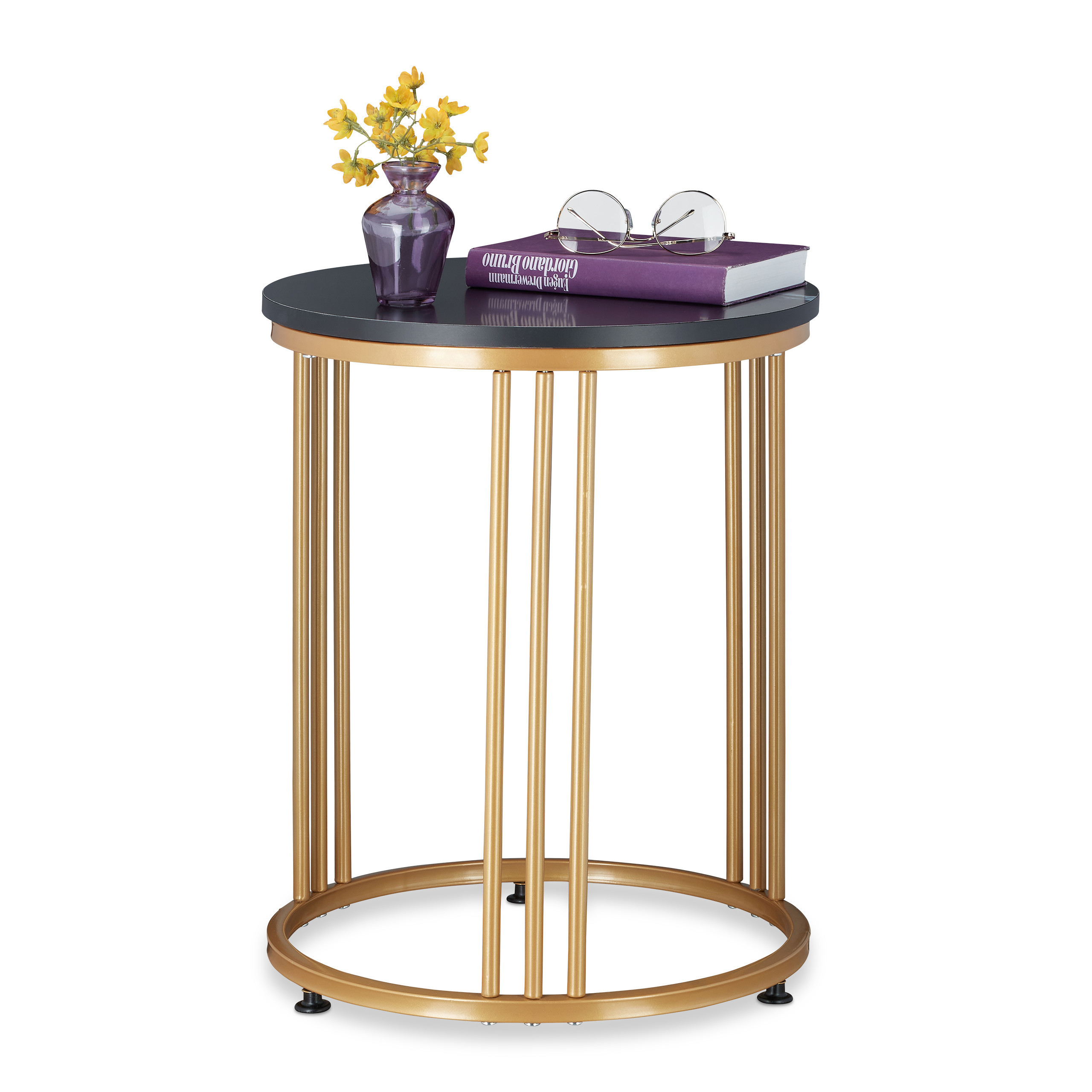 " Side Table In Black/gold - (h)51 X Ø 41 Cm
