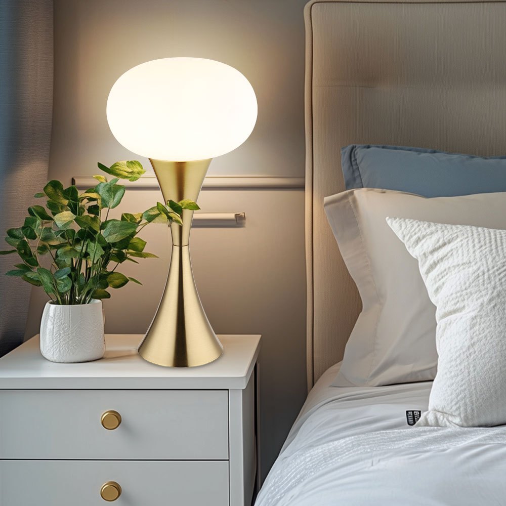 Image of Table Lamp Brass-colored Living Room Lamp Table Light Nightstand Lamp Bedroom Light, Opal Glass 1x E14, Dxh 18 X 36.9 Cm Without