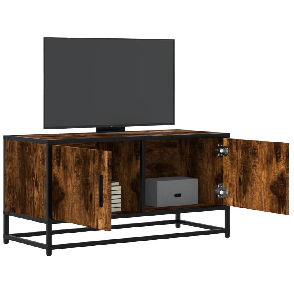 Image of Vidaxl Tv Cabinet, Tv Stand With Storage Space, Metal Frame, Lowboard Tv Furniture For Living Room Bedroom, Smoked Oak Wood Composite Metal
