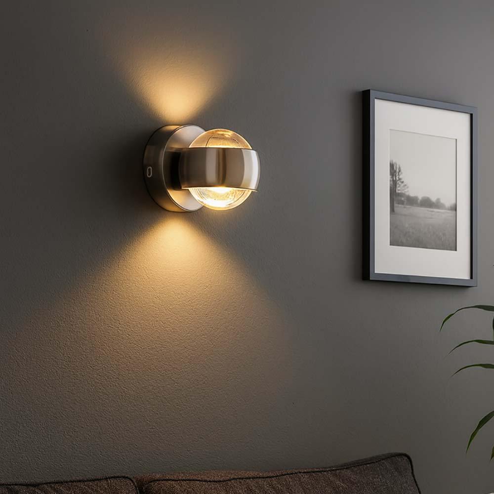 Wall Lamp Spotlight Wall Lamp Sphere Glass Clear, Silver, 2x Led 3w 320lm Warm White, Wxh 7.5x10cm Model 78290