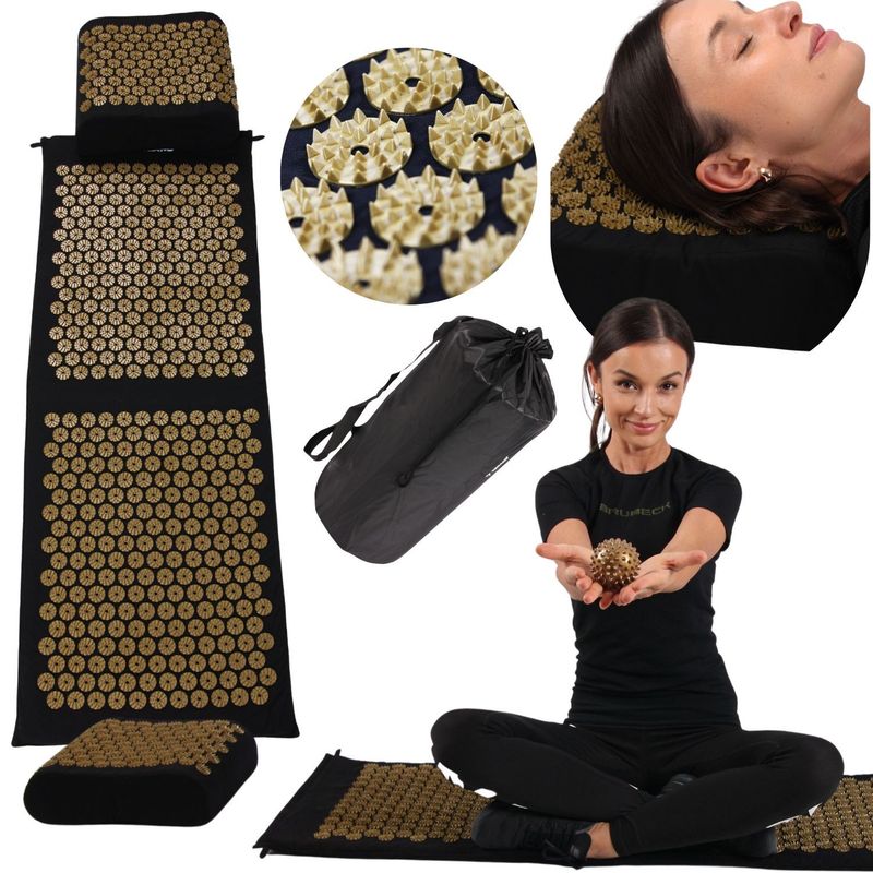 Image of Manual Acupressure Mat 110 × 40 Cm With Pillow And 2 Balls, Golden Abs Inserts, Lining, Cover, No Power Supply.