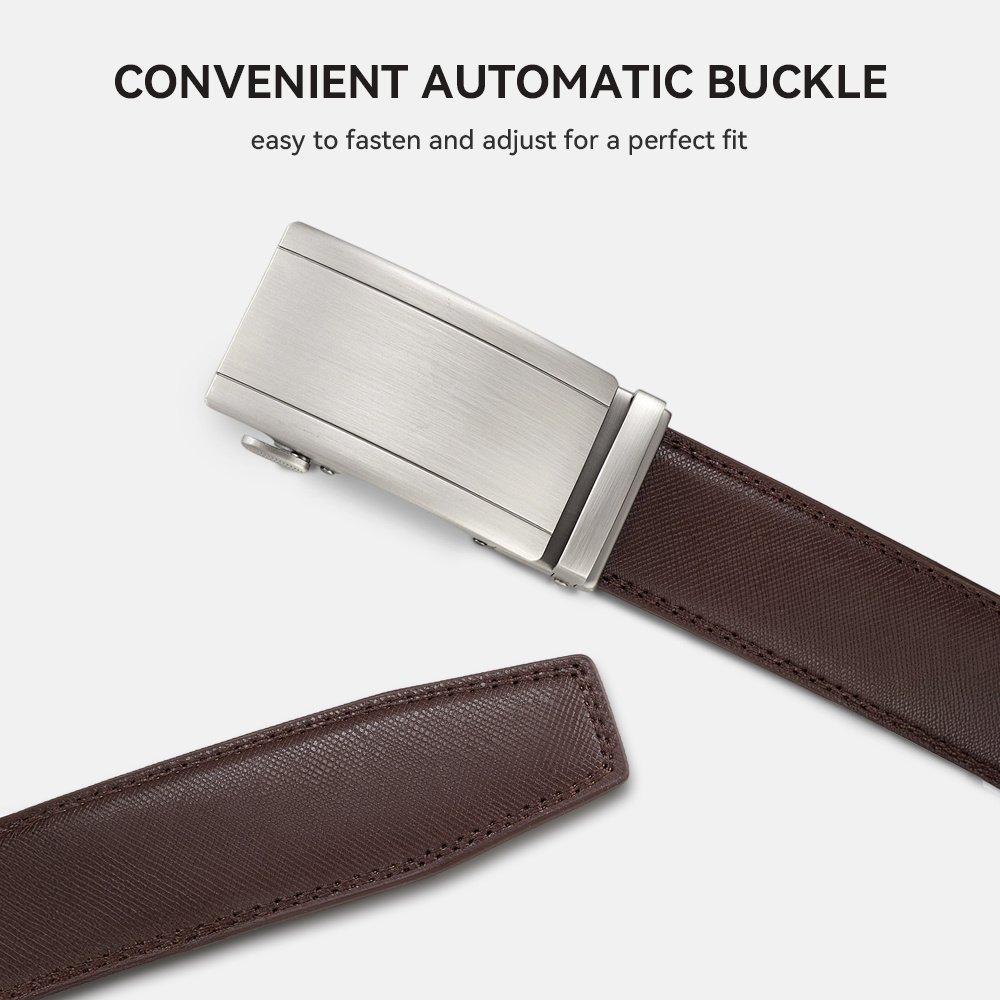 Men's Automatic Adjustable Buckle Waist Belt with Double Line Stitching