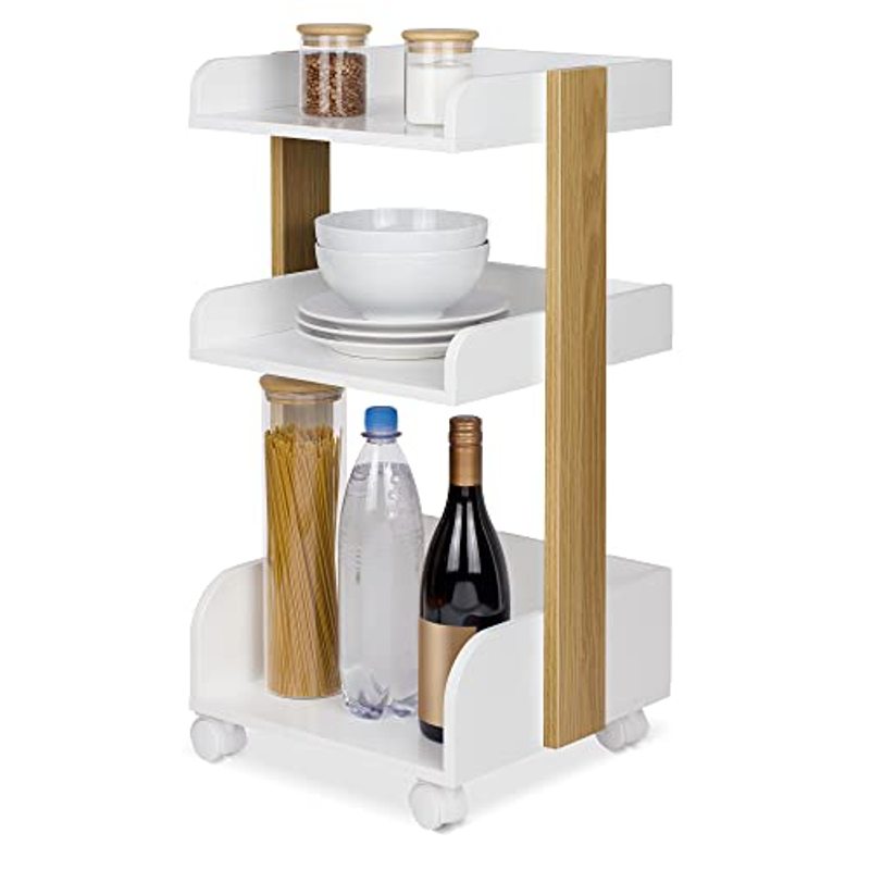 Cart With Wheels 69 Cm High - Wooden Trolley Bathroom Office Kitchen Cart White Serving Cart Craft Cart Side Table On Wheels All-purpose Cart Cosmetics Cart -