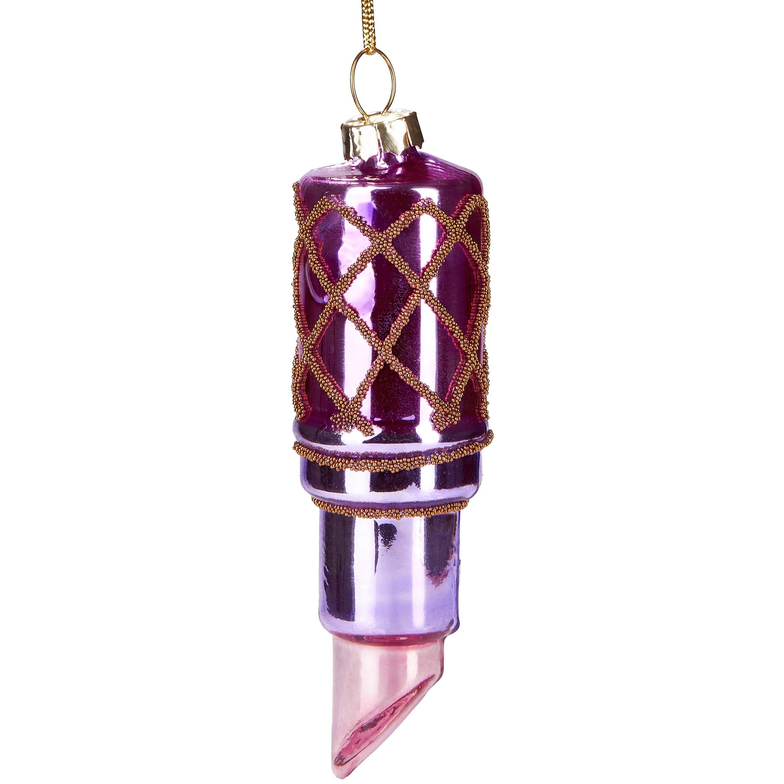 Image of Brubaker Lipstick Pink - Hand-painted Christmas Ball Made Of Glass - Mouth-blown Christmas Tree Decoration Figures Funny Decor Hanging Ball - 10 Cm