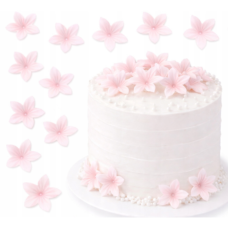 TEMU Flores de oblea MINI de 2 cm, color rosa, 15 piezas - decoración para pasteles y cupcakes