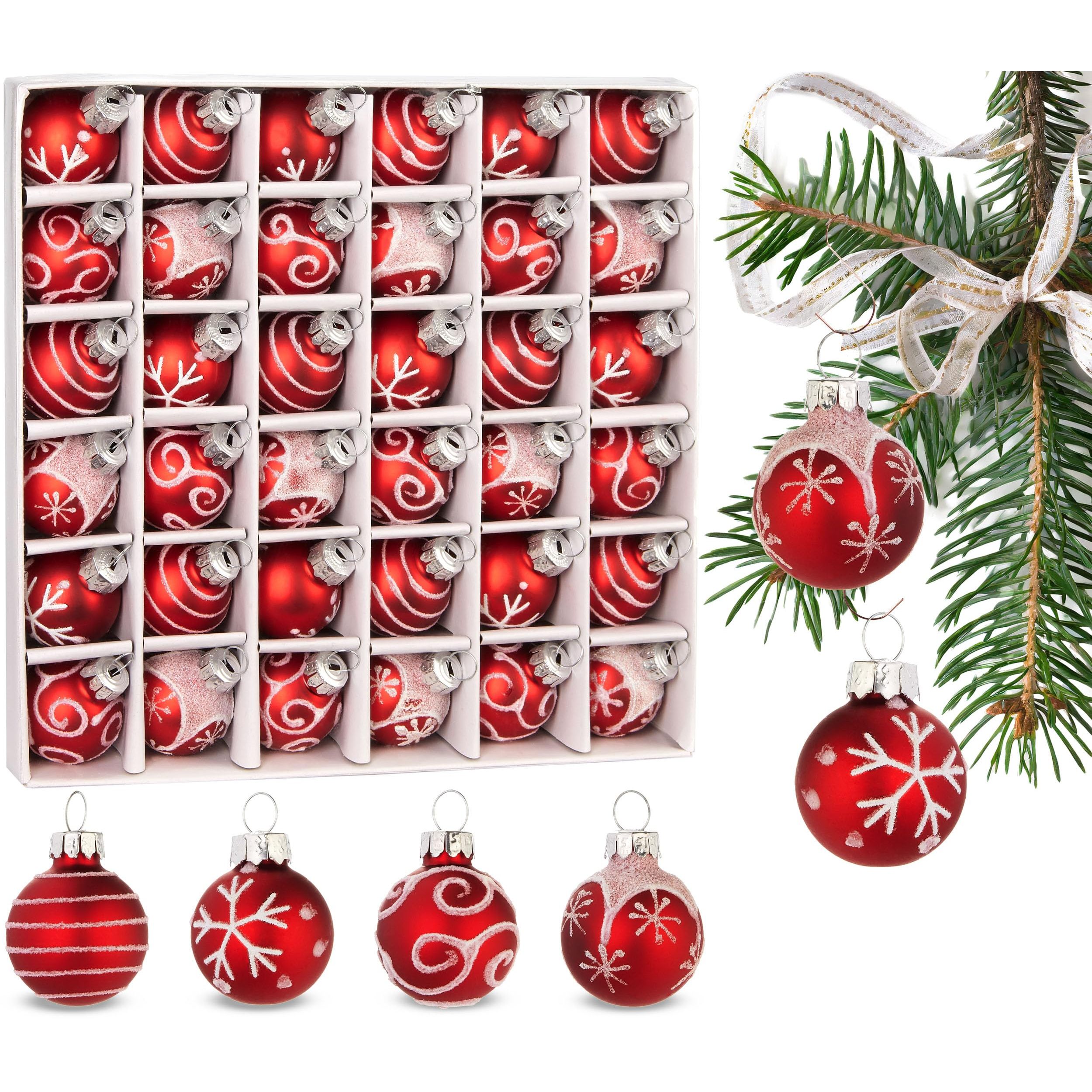Image of Brubaker 36pcs Set Of Christmas Balls With 3 Cm Tree Balls - Hand-painted Christmas Tree Decorations Mini Balls For Christmas Tree And Christmas Decor - Glass Christmas Tree Balls