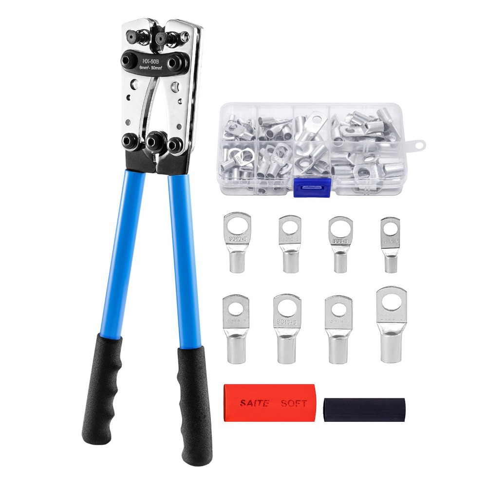 Image of Tubular Cable Lug Crimpers 6-50 Mm² - Crimpers With Ratchet Mechanism For Battery Cable Lugs, Manual Cold Press Connector For 16 Mm² To 50 Mm², Including Integrated Plier Device.