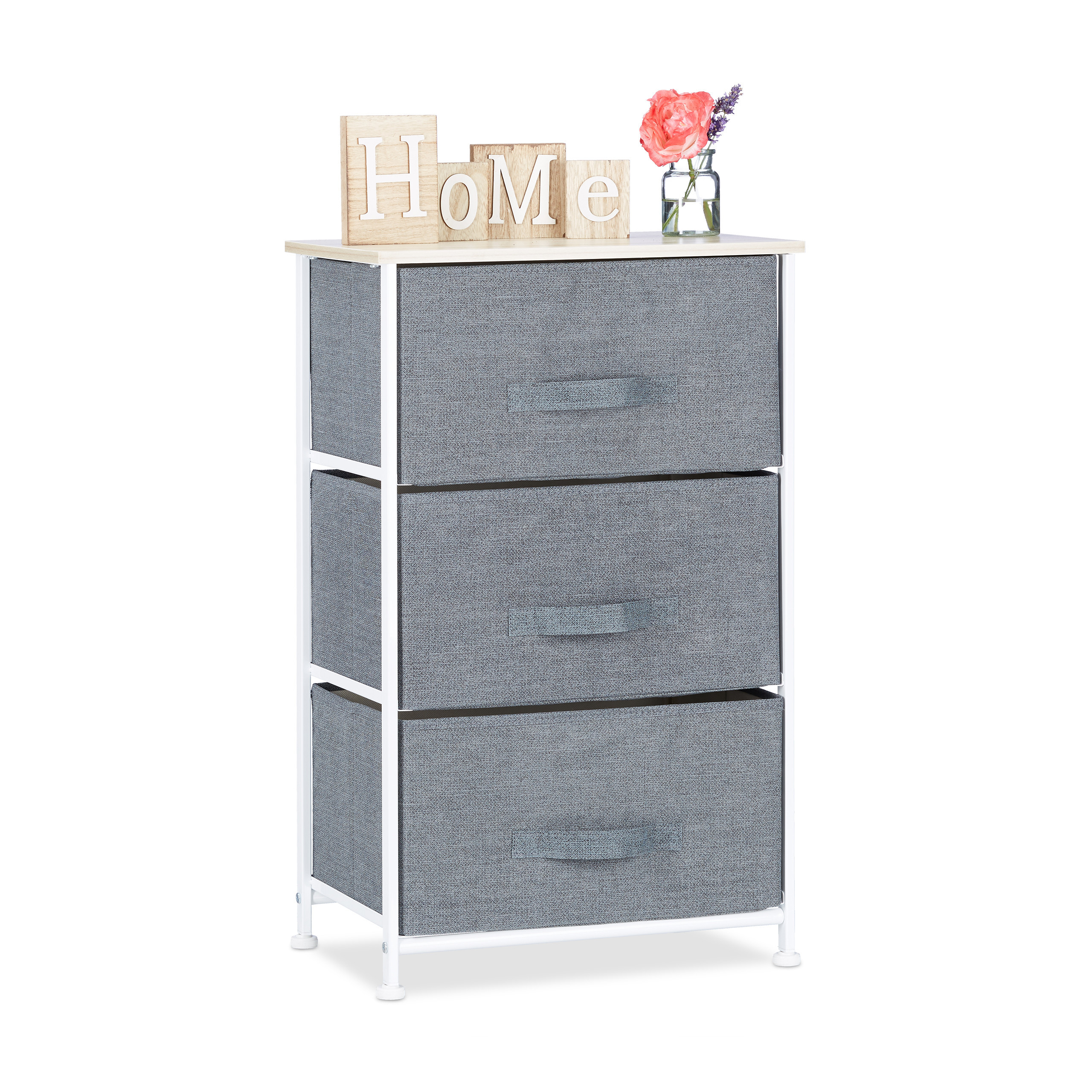 TEMU Meuble à étagères avec tiroirs, 3 tiroirs en tissu, 73 x 45 x 30 cm, acier, MDF et tissu, tiroirs , structure blanche, pour bureau, chambre et