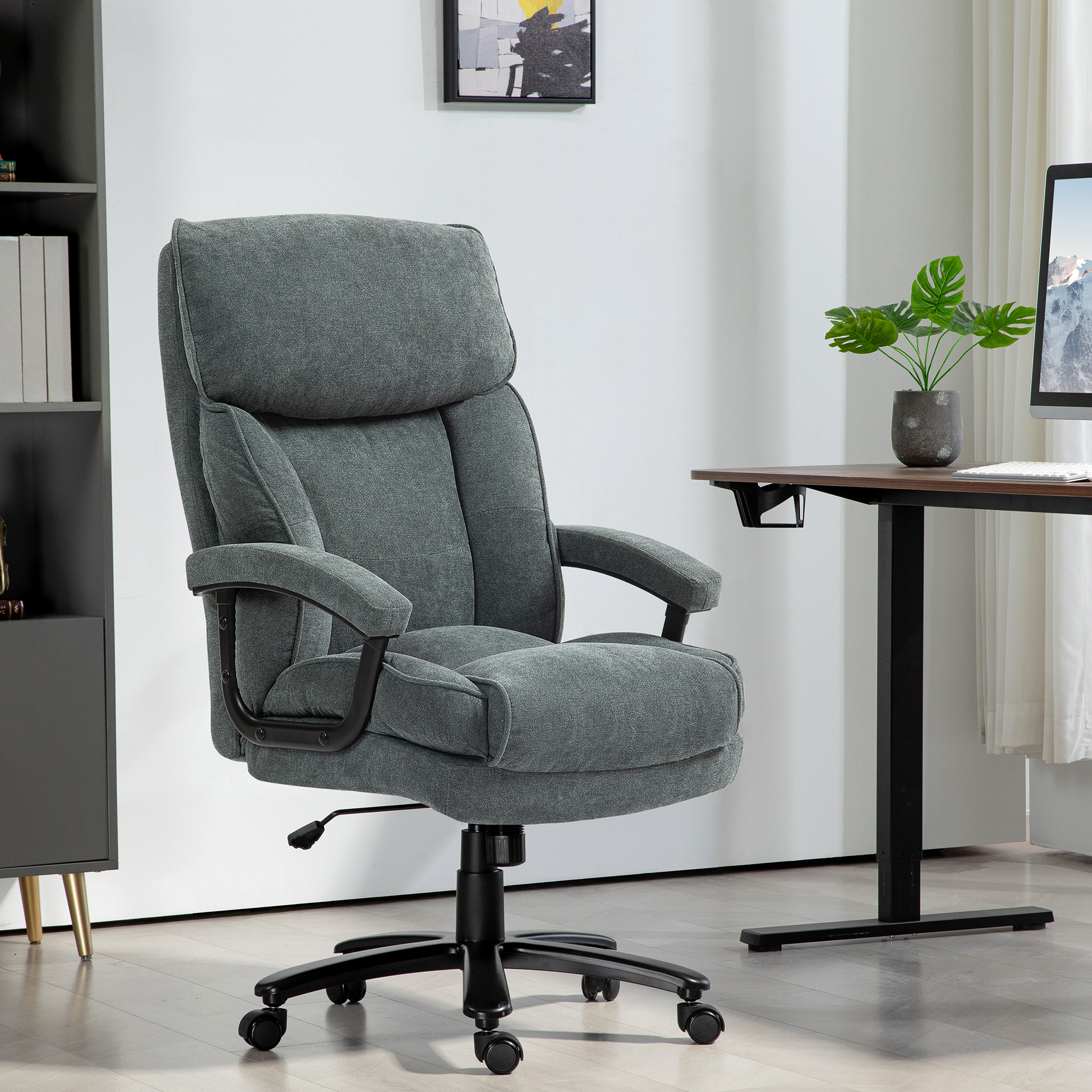 Image of Chef's Chair Office Chair Up To 200 Kg, Ergonomic Desk Chair With Velvet Look, High Backrest, Height-adjustable Swivel Chair With Wide Seat, Rocking Function, For Office And Home Office, Grey