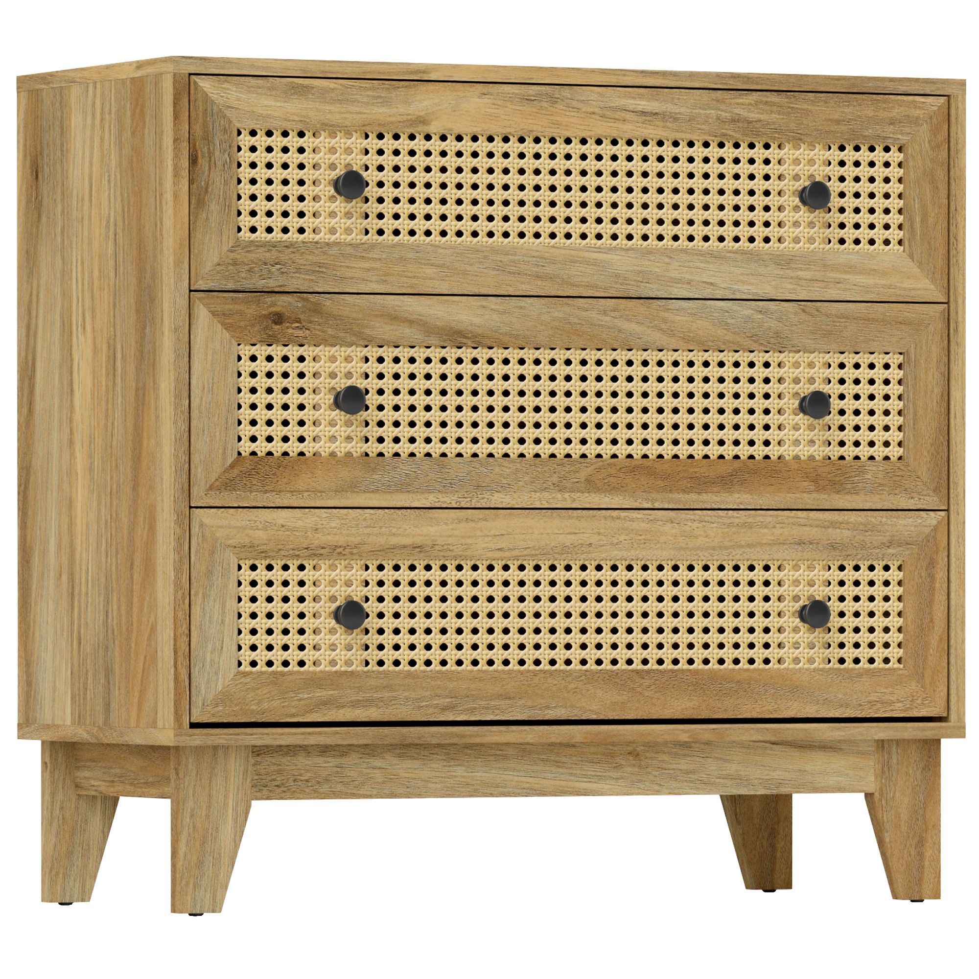 TEMU HOMCOM Meuble de rangement commode 3 tiroirs en rotin cannage 80 x 35 x 76 cm avec de bois Accueil rangement, système de rangement armoire,