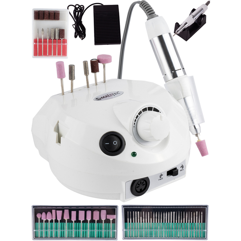 Image of Professional Nail Drill Machine For Manicure And Pedicure, 65w, Maltec Nd-2wh With Bit Set