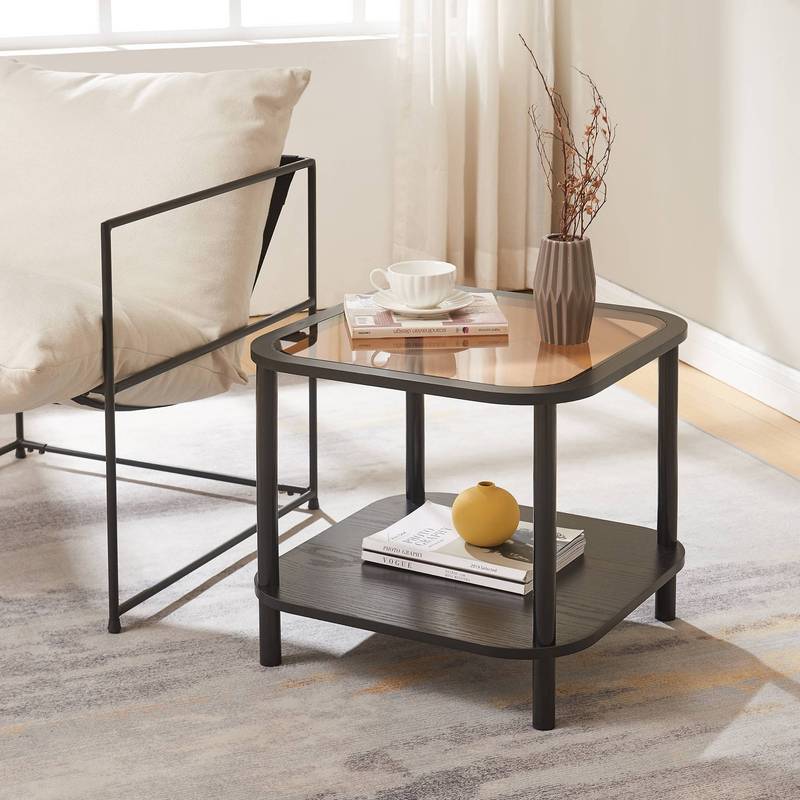 Image of Side Table With Glass Shelf Made Of Bronze Glass Living Room X 51 X Square Black