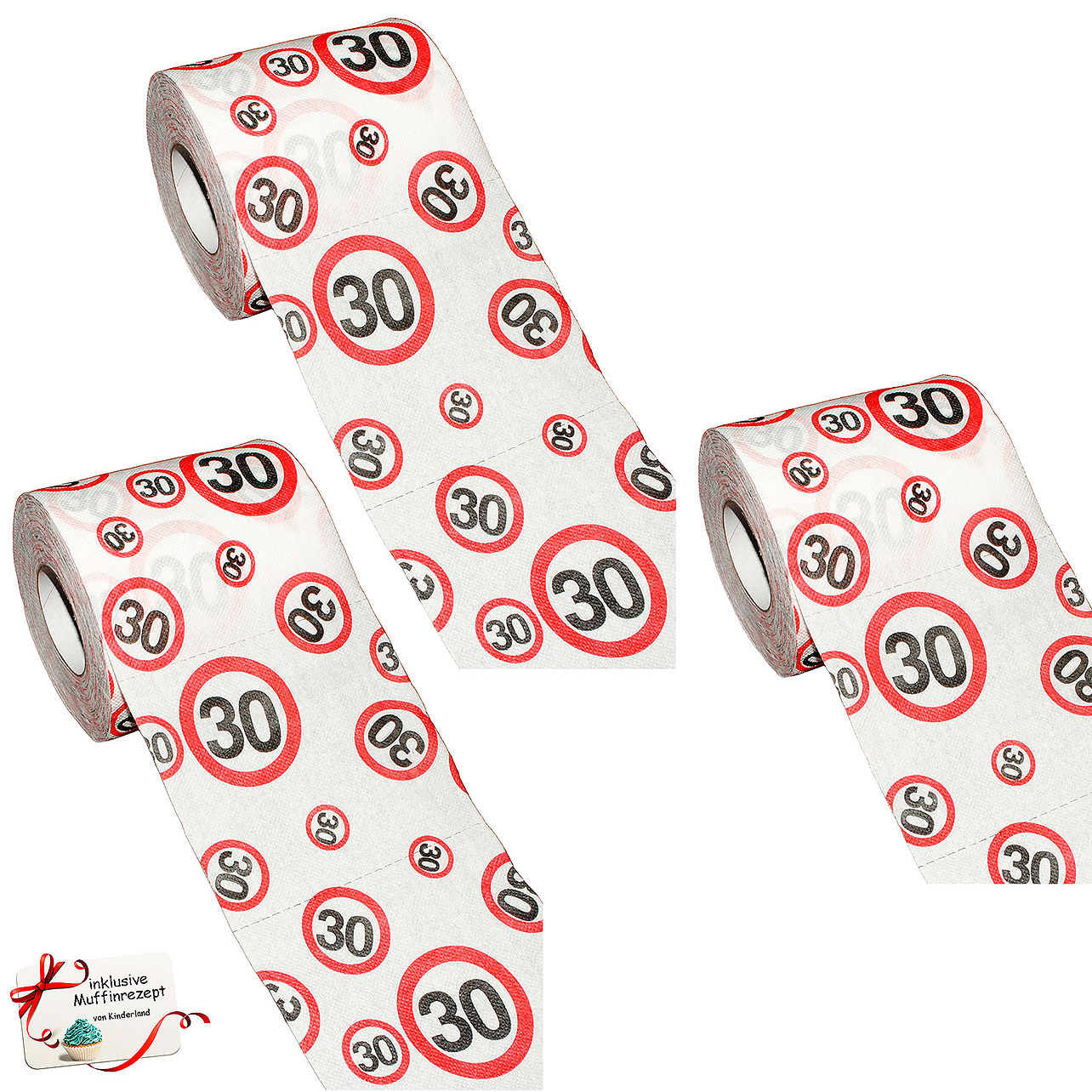 3-pack Rolls Of Toilet Paper - "30th Birthday / Happy Birthday" - Toilet Tissue - 25 M - Traffic Sign - Gift Item - Novelty Item - Yes..