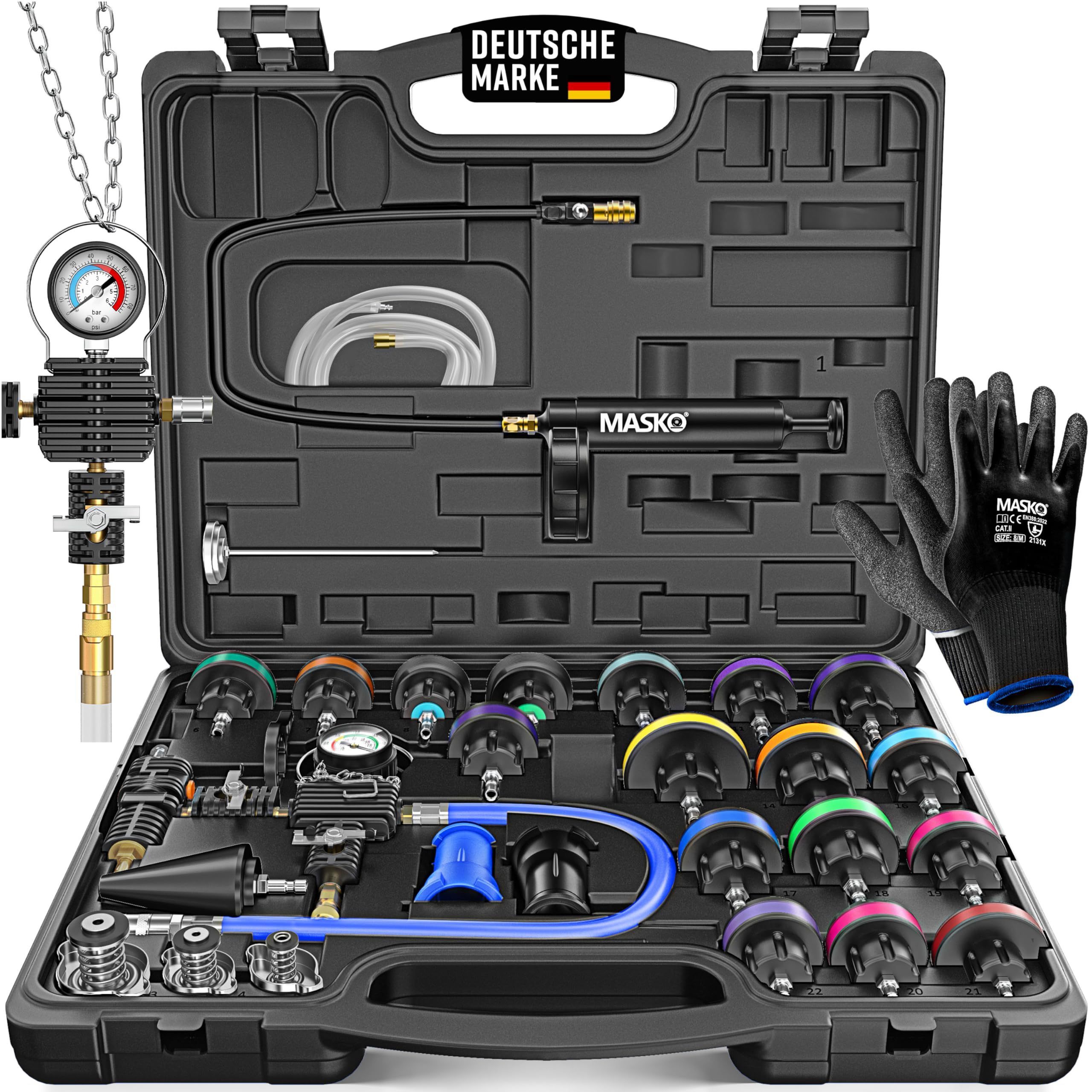 Image of Masko Cooling System Tester And Bleeding Kit 28pcs, Cooler Pressure Test Set With Vacuum Pump, Venting Device And Universal Cooler Adapters For Car, Van, Suv And Truck