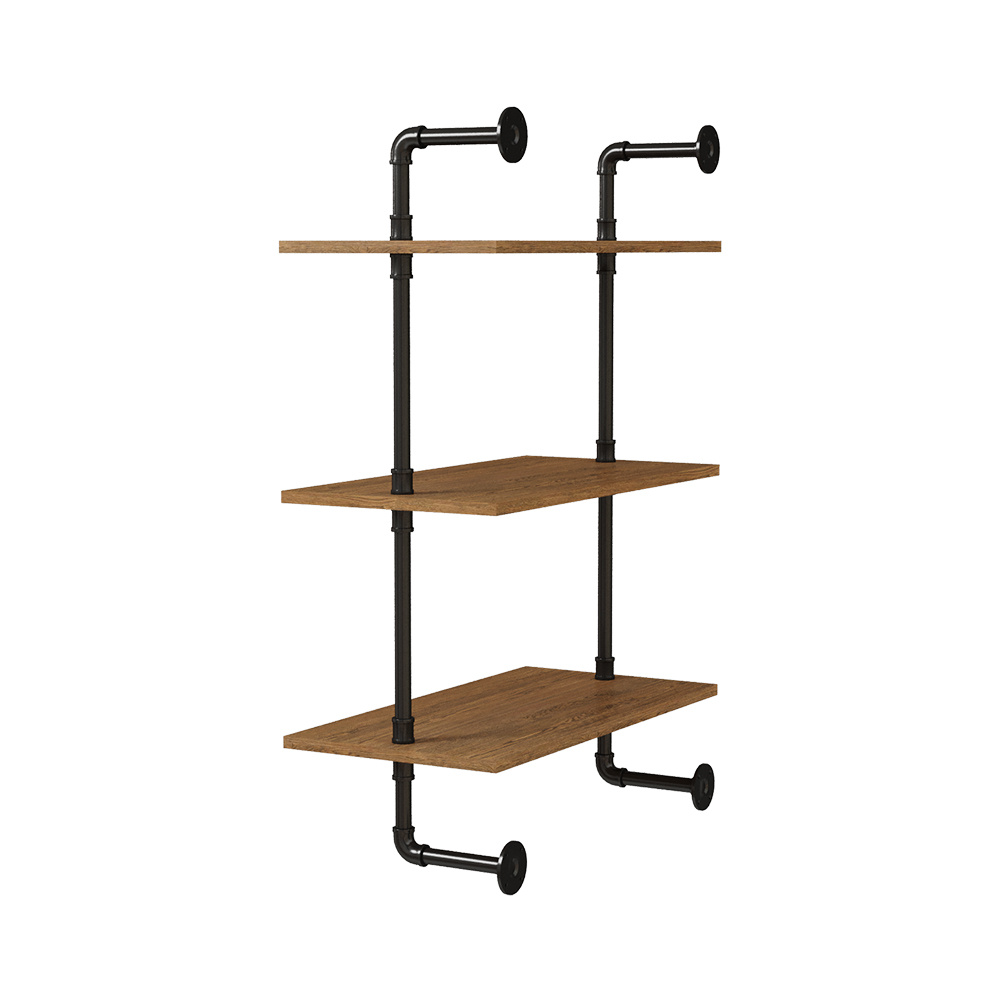 3 Tier Industrial Pipe Floating Shelf with Solid Wood Board, Open Vertical Shelf Rustic Wall Mounted BookShelf Space-saving Storage Rack, Easy Assembly, Kitchen Spice Rack, Bathroom Shelf, Storage Organizer for Books, Pictures, Plants, Sundries in Living Room, Bedroom, Hallway, Entryway, 60x30x89.7cm