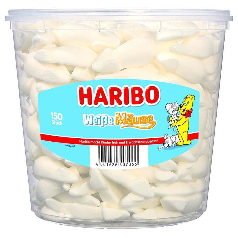 Image of Haribo White Mice Foam Sugar 150 Pieces 1050 G | Foam Sugar Mice Candy | Foam Sugar Figures Bulk Pack | Candy For Parties, Stock, And Candy Buffet